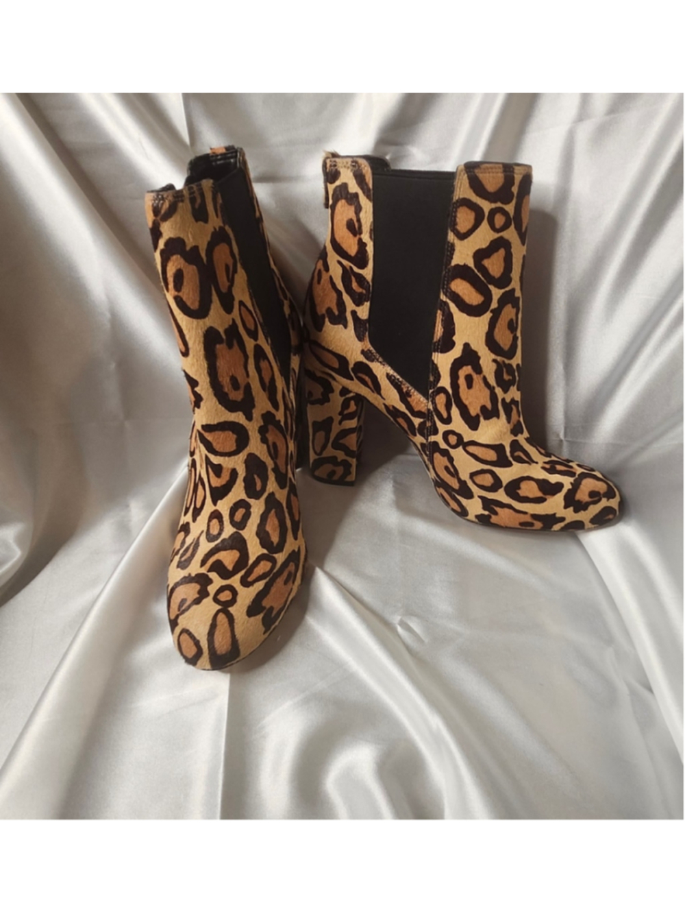 Sam Edelman "Case" Genuine Leopard-Print Calf Hair Chelsea Boots size 8